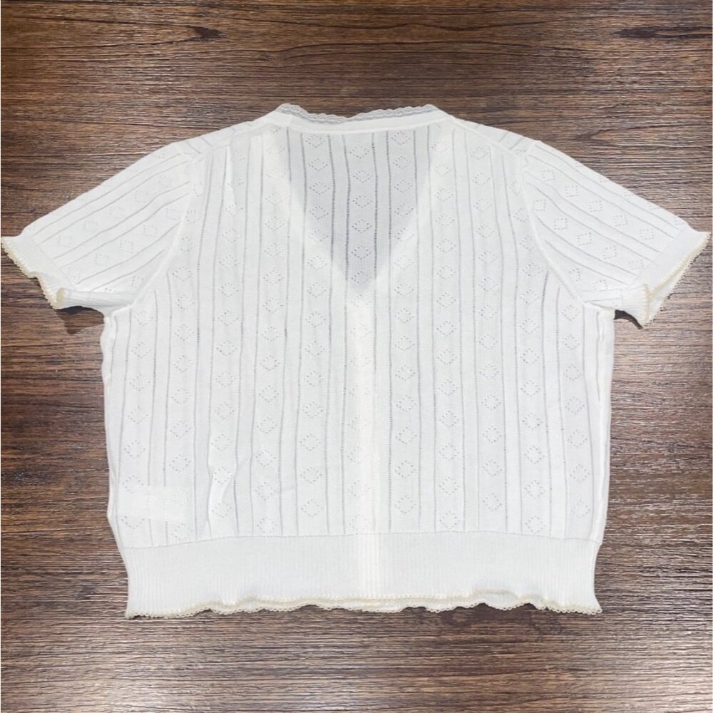NWT J.Crew Sz L White Pointelle Short-Sleeve V-Neck Cardigan Ultra-Fine Cotton - Picture 5 of 9